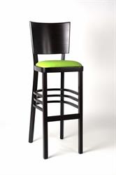 The upholstered Linetta Bar Stool. For your selection according to the photo: standard wood stain color b4, imitation leather Barcelona green standard. Czech manufacturer Sádlík