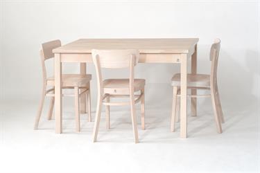 Kasparov solid beech restaurant table, size 120x80 cm & Nico wooden dining chair. Your choice according to the photo: wood stain color pastel - ice white. Czech manufacturer of bent wooden chairs - Sádlík - Chairs for Life.