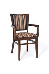 Dřevěná jídelní židle s područkami, vhodná jako čalouněné křesílko do kaváren, hotelových hal, 2295 ARISU AL SRP, na výběr: moření dřeva barva speciál - Antique 18A černá, klasická látka - Inca 54. Jídelní židle s područkami Arisu P AL SRP, český výrobce židlí Sádlík.