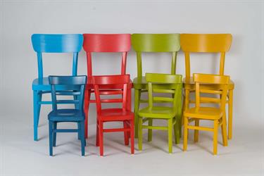 Czech beech dining or kitchen chair Nico 1196 & children's chair Marona Kinder 1396, pastel wood stain color. Manufacturer Sádlík - CHAIRS FOR LIFE