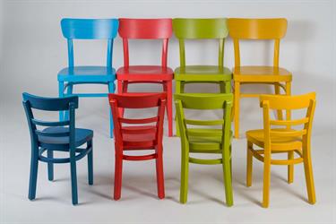 Czech beech Marona Kinder 1396 children's chair for nurseries & Nico 1196 dining or kitchen chair, pastel wood stain color. Manufacturer Sádlík - Chairs for Life