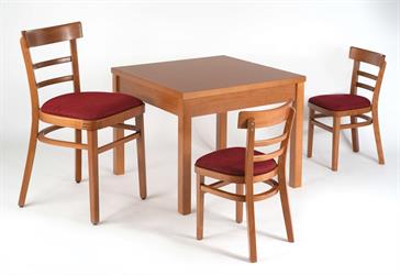 Dětský dýhovaný stůl Hubert DS, barva moření standard 18, židle Marona P a dětská čalouněná židlička Marona P Kinder, moření standard 18,  čalounění Magnus 53