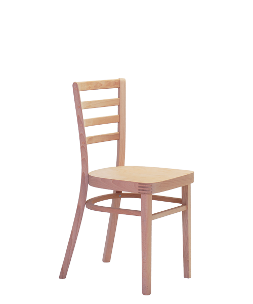 A comfortable dining chair for homes and restaurants with horizontal slats in the backrest. It is also possible to order a table with the chairs in the same wood stain color. Selima bentwood dining chair with veneered seat.