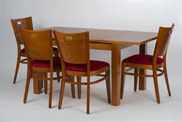 dřevěná židle 2197 AROL P 1G, barva moření standard č.18, látka s nešpinivou úpravou aquaclean Acapulco 305,  masivní stůl TOPALOV, s bočním rozkladem, od českého výrobce ohýbaného nábytku Sádlík