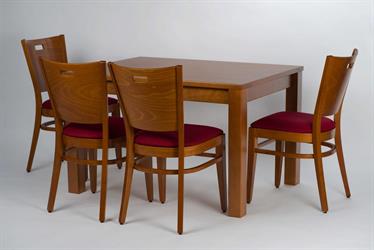 dřevěná židle 2197 AROL P 1G, barva moření standard č.18, látka s nešpinivou úpravou aquaclean Acapulco 305,  masivní stůl TOPALOV s bočním rozkladem, od českého výrobce ohýbaného nábytku  Sádlík
