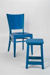 dřevěná židle AROL a nízká barová židle do kuchyně Taburetka, velikost S (výška 46cm),  barva moření dřeva pastel modrá, český výrobce ohýbaných židlí Sádlík, Moravský Písek