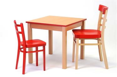 dětská židle z ohýbaného buku 1325 Luki, barva červená, výška 36 cm & židle Kantorka & dětský stůl laminovaný Karpov DS, 80x80 cm, vybavení pro školy, školky, od českého výrobce nábytku Sádlík