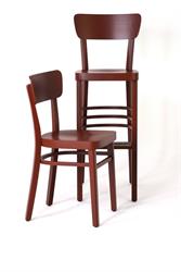 dřevěná židle 1196 NICO a barová židlička 5196 NICO BAR, barva krycí RAL 8011, hnědá, český výrobce nábytku Sádlík