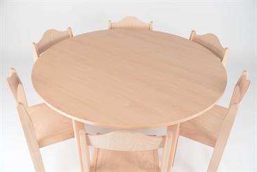 Dětský stůl Karpov DS pro 6 dětí, průměr 120 cm, výška 60 cm, židličky David STOH v 35cm, barva buk přírodní, český výrobce dětského nábytku Sádlík