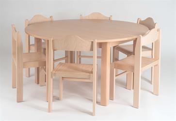 Dětský stůl Karpov DS pro 6 dětí, průměr 120 cm, výška 60 cm, židličky David STOH v 35cm, barva buk přírodní, český výrobce dětského nábytku Sádlík