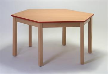 Dětský stůl Karpov DS šestihran pro 6 dětí, barva přírodní, červená ABS hrana, Sádlík český výrobce nábytku